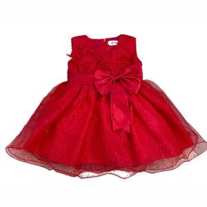 Ai Meng Red Girls Dress Baby Kids Ruffles Lace Party Holiday Christmas Size 80